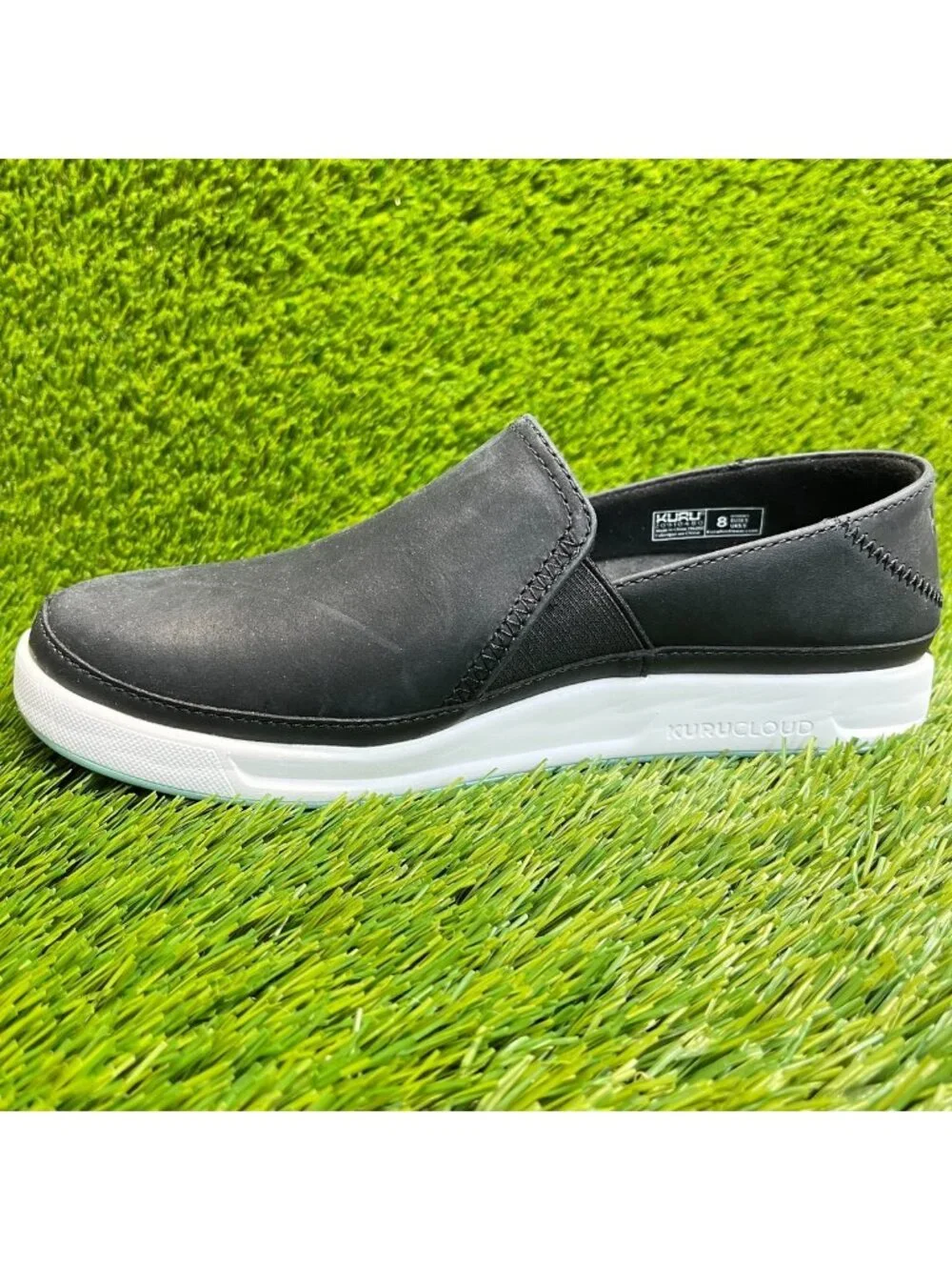 Kuru Roam Atla Womens Size 8 Black White Casual Walking Leather Slip-On Shoes
